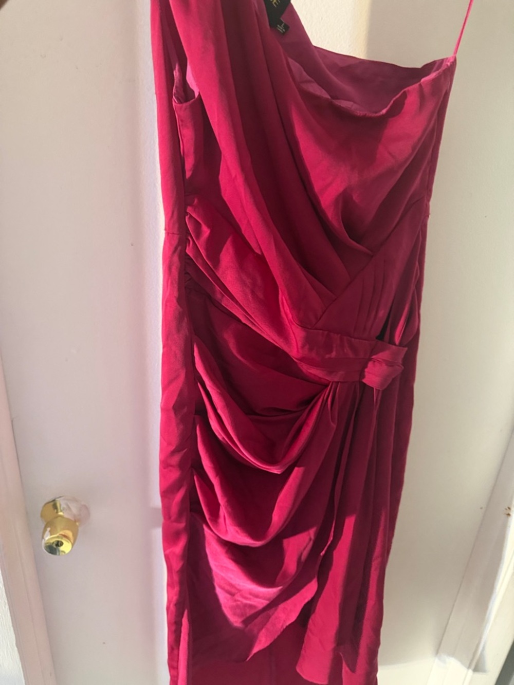 DO+BE Fuchsia One-Shoulder Draped Evening Dress